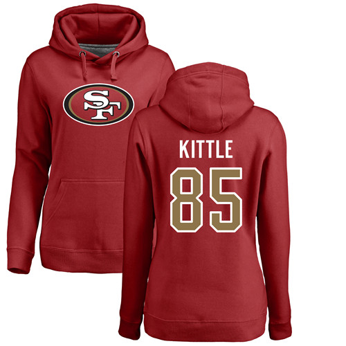 San Francisco 49ers Red Women George Kittle Name and Number Logo #85 Pullover NFL Hoodie Sweatshirts->san francisco 49ers->NFL Jersey